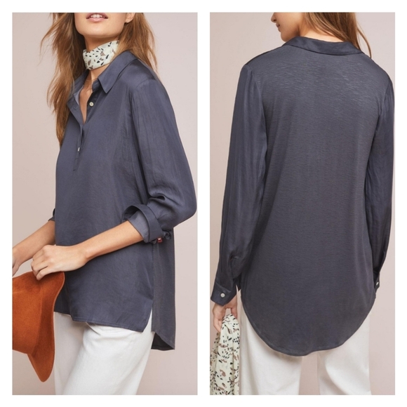 dolan Tops - Anthropologie Dolan XS Dark Gray Steinbeck High-low Long-sleeve Tunic Shirt Top